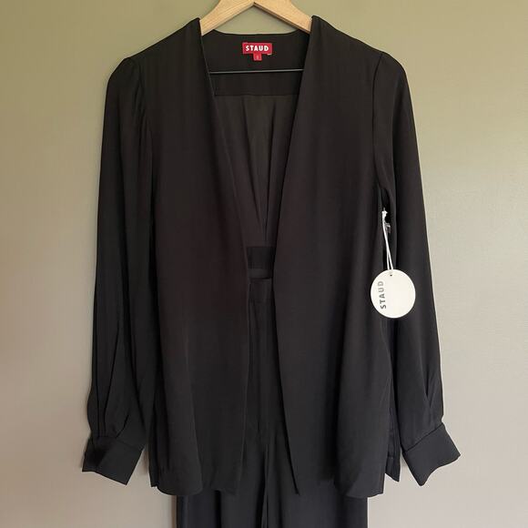NWT STAUD Catch Jumpsuit Black Size 0 Long Sleeve Straight Leg Crepe Sexy Dressy - Picture 4 of 16